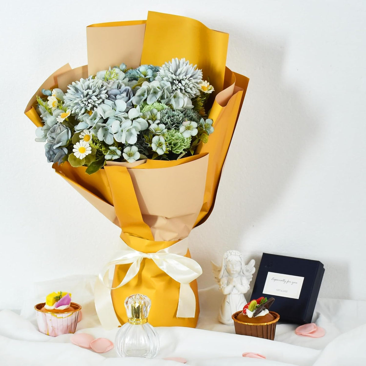 BEISHIDA 20Pcs Gold and Kahki Double Sided Floral Wrapping Paper Matte Waterproof Flower Bouquet