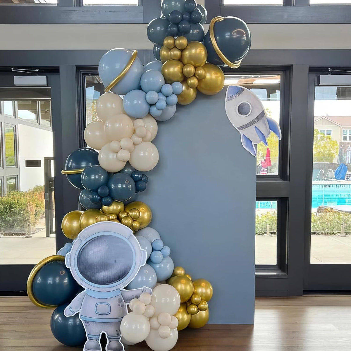 Dusty Blue Green Balloon, Sage Green and Retro Blue Balloons, Sand White Metallic Gold Sea Balloons