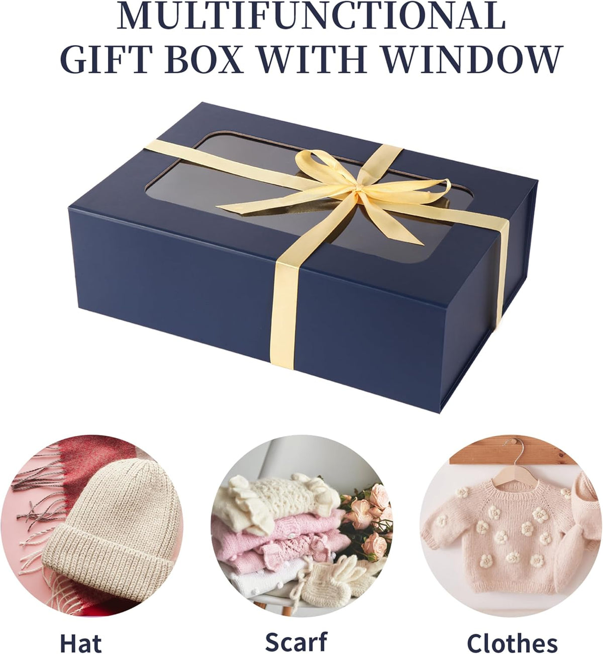 Blue Large Gift Boxes with Window, 13.5"x9"x4.3" Bridesmaid Boxe for Gift Giving,Birthday Gift Box