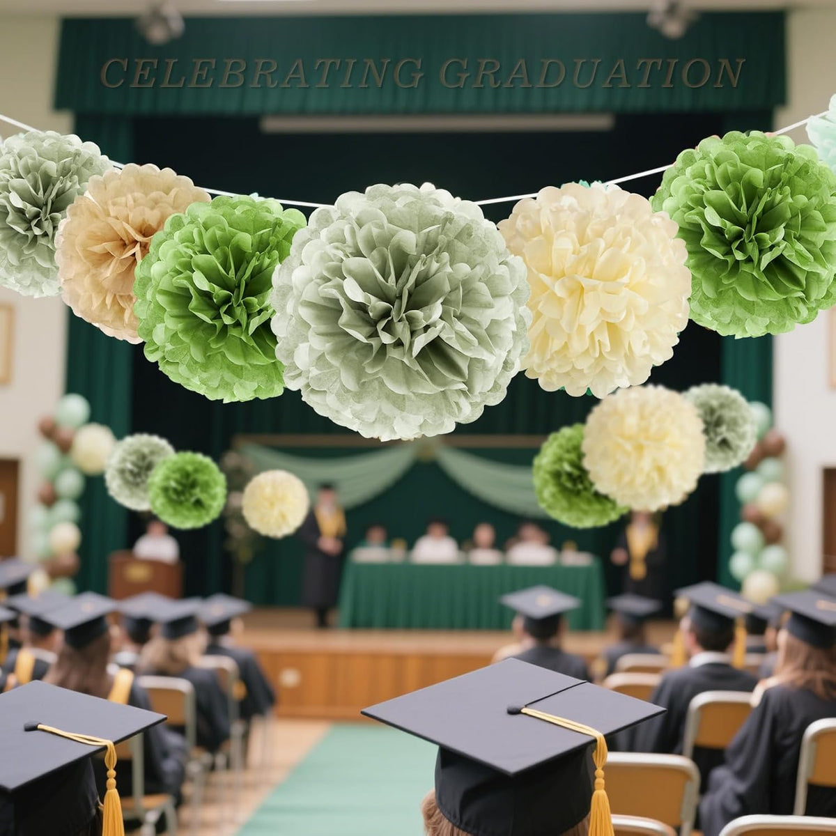 Sage Green Tissue Paper Pom Pom Flowers Decorations 15 PCS Olive Green Paper Flowers for Wall