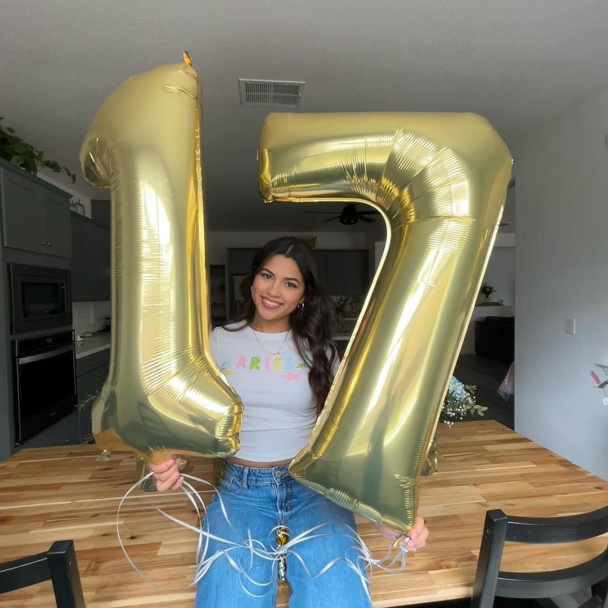 Champagne Gold Number 7 Birthday Balloon 40 Inch, Digital Balloons for 7 17 27 70 77 Party