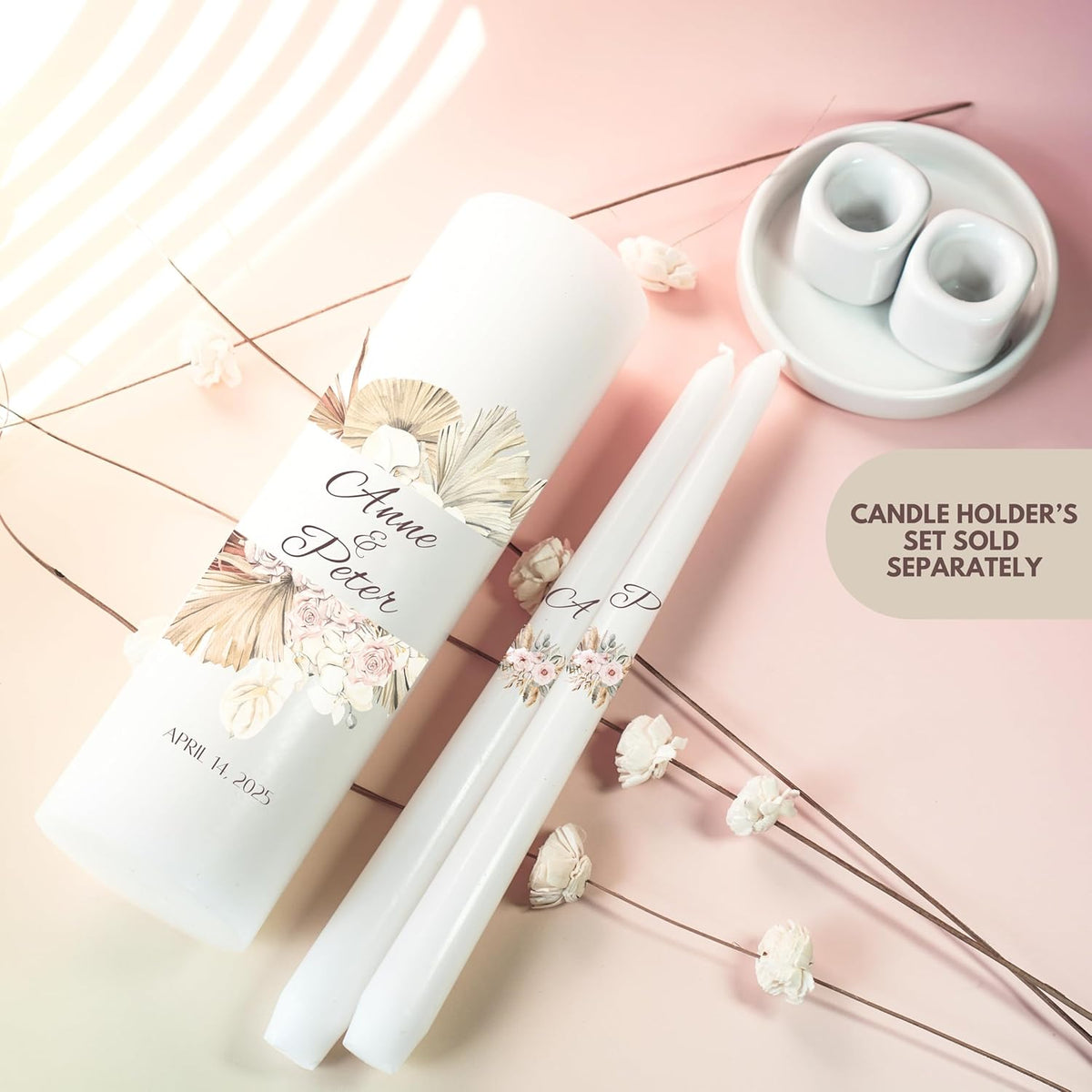 Unity Candles for Wedding, Modern Unity Set, Custom and Personalized Pillar and Taper Candles