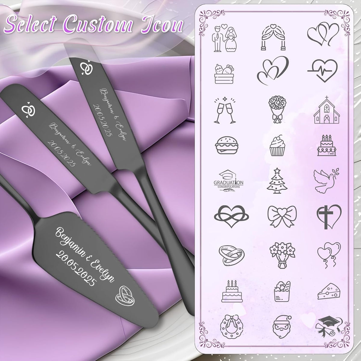 Custom Wedding Cake Knife and Server Set,Personalised Cake Serving Kit,Engraved Cake Cutting Set