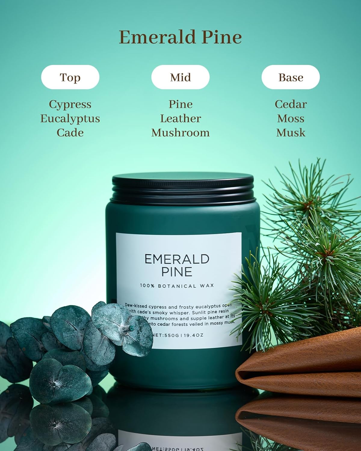 M&SENSE Pine Scented Candles Natural Soy Wax Clean Non Toxic 19.4oz 110 Hours Large Long Lasting