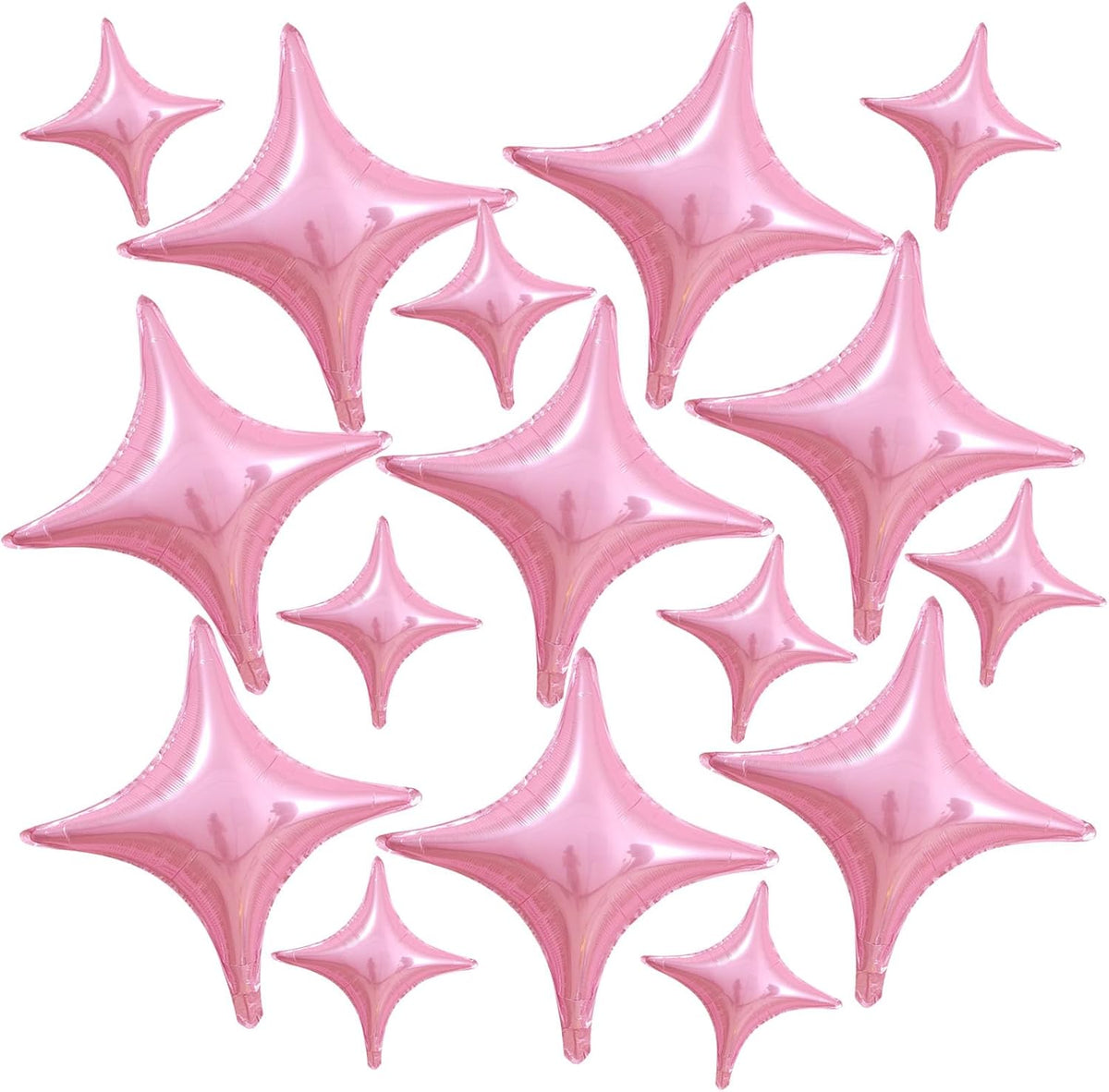 16 Pcs Pink Star Balloons 26 Inch and 10 Inch Four Angle Star Foil Balloons Set for Birthday Baby