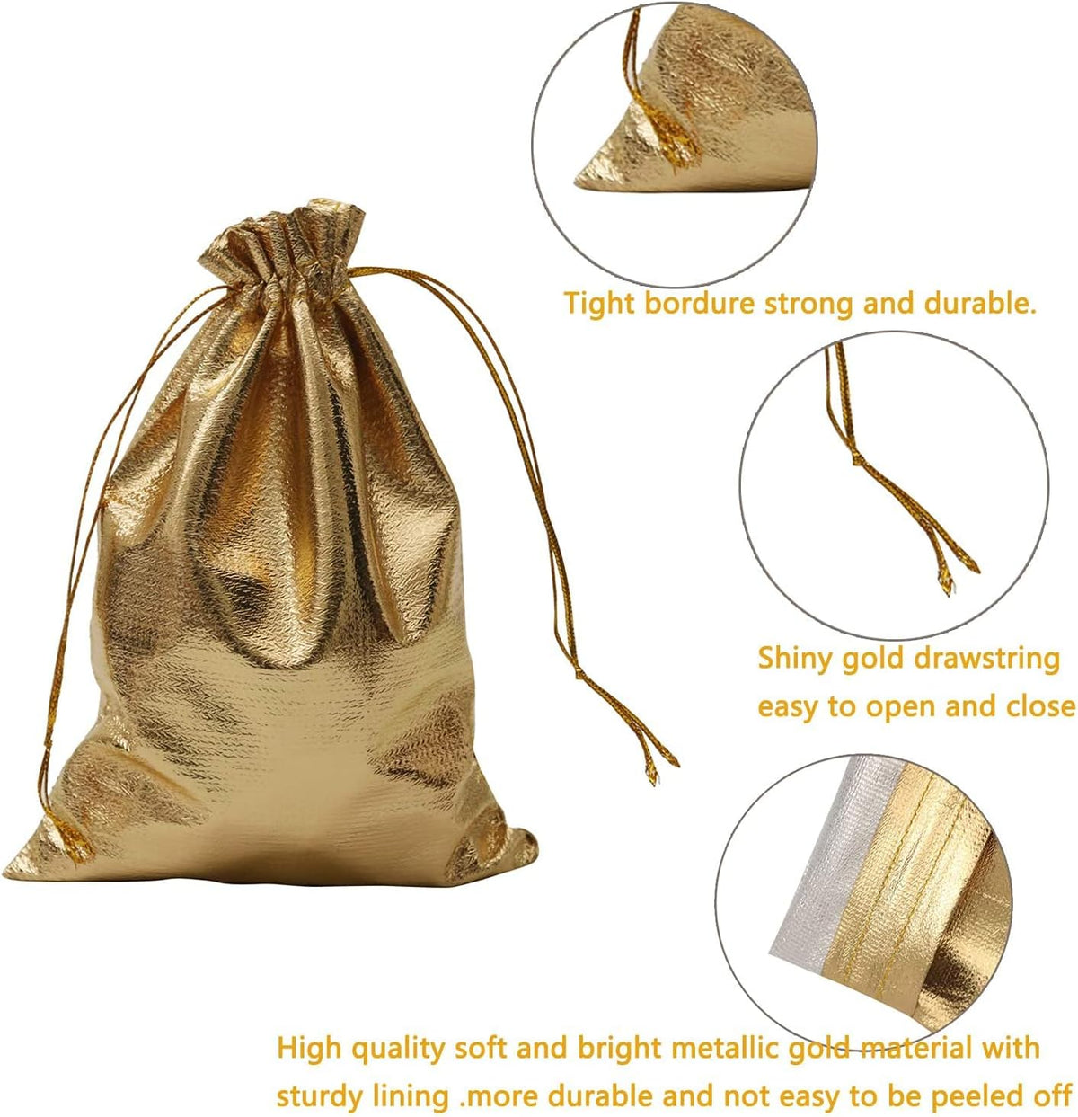 Pack of 100 4"x 6" Heavy Duty Gold Drawstring Organza Jewelry Pouches Wedding Party Christmas Favor