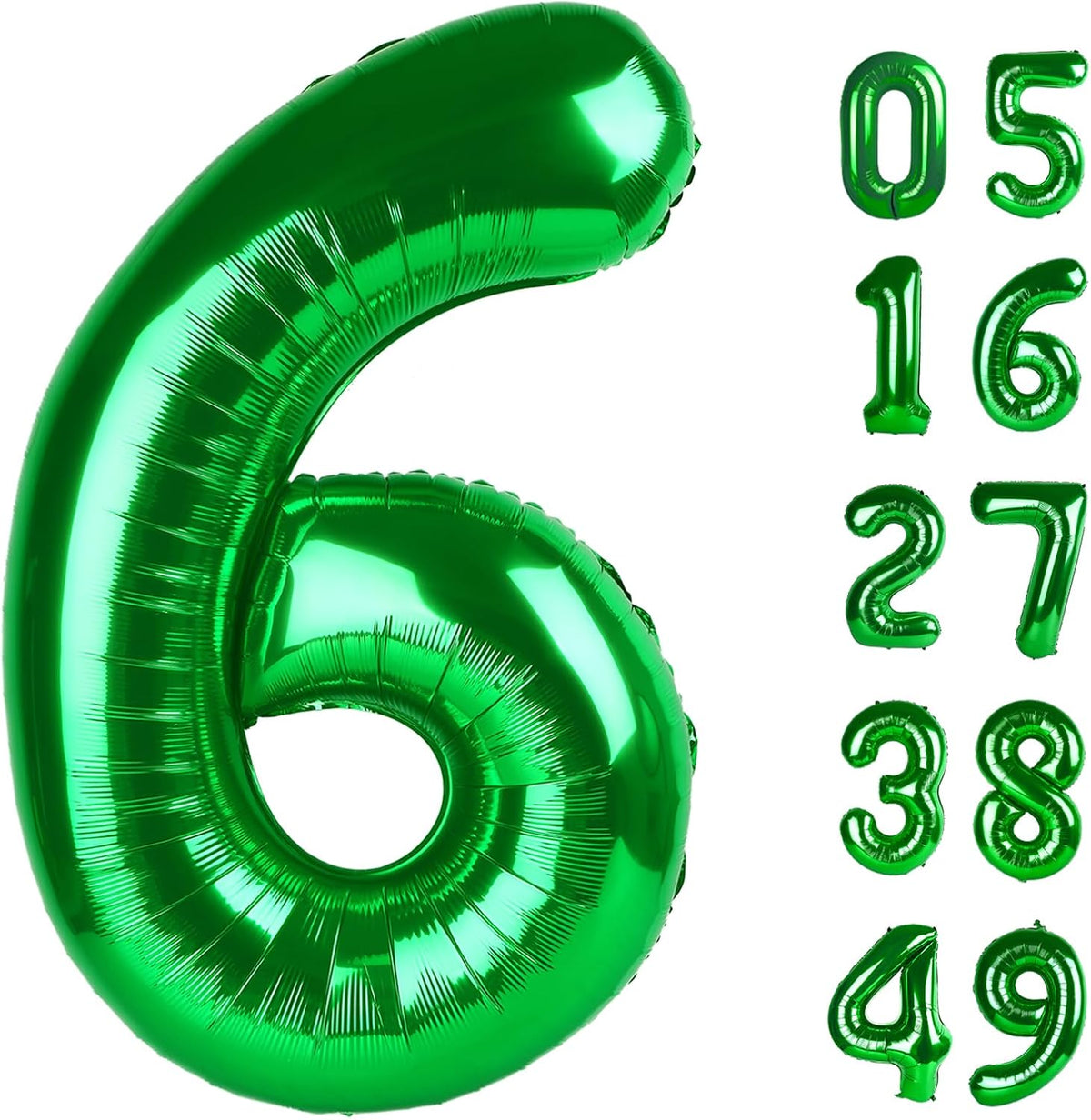40 Inch Green Mylar Foil Number 6 Birthday Balloon, Digital Balloons for 6 16 Boy Girl Party