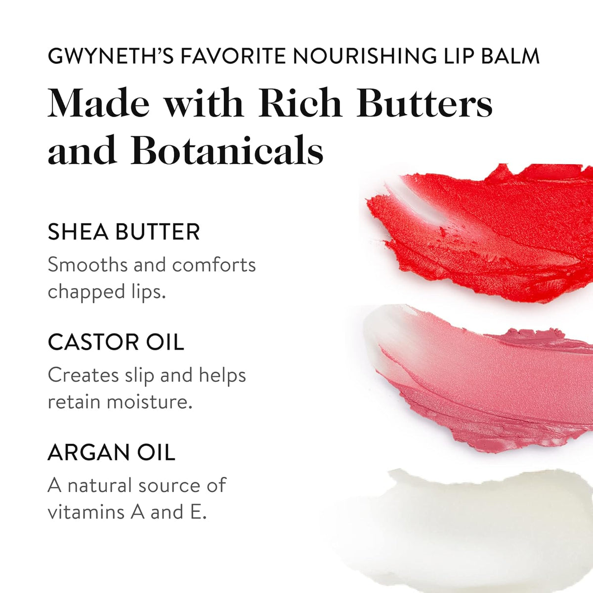goop Beauty Lip Balm Trio | Clean Moisturizer for Chapped, Cracked & Dry Lips | Clear, Peony, &