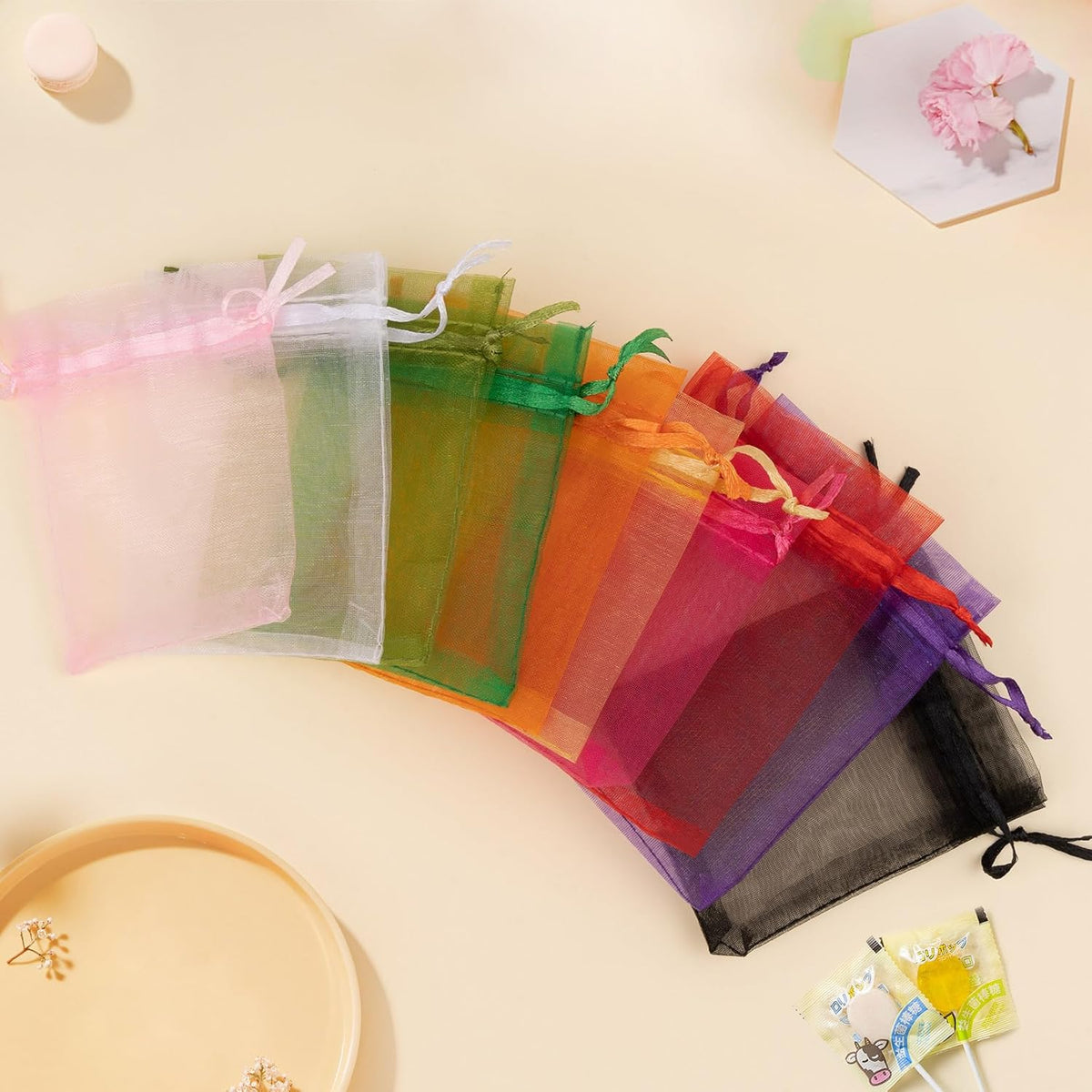 50 Pcs Mixed Color Organza Bags 5x7 Inch, Small Gift Bags Small Mesh Bags Drawstring Goodie Bags