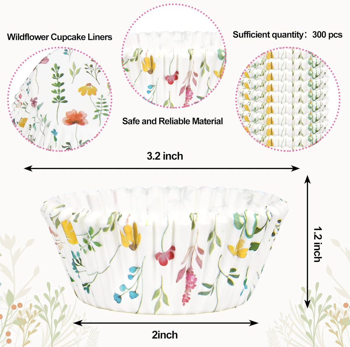 Whaline 300Pcs Floral Cupcake Liners Colorful Flower Paper Baking Cups Wildflower Muffin Liner