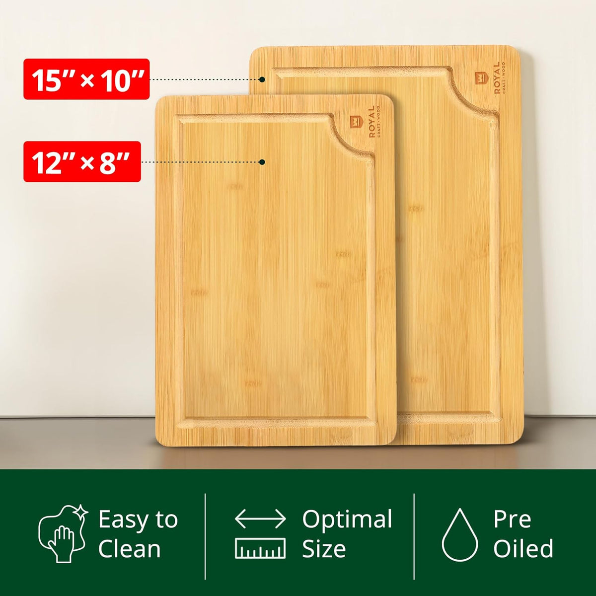ROYAL CRAFT WOOD Wooden Cutting Boards for Kitchen Meal Prep & Serving - Bamboo Wood Serving Board