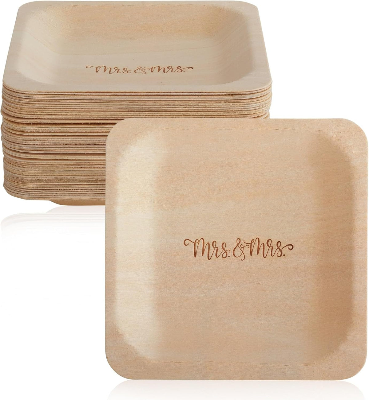 Mrs. and Mrs. Disposable Wedding Plates – Rustic, Compostable Alternative to Plastic Plates for