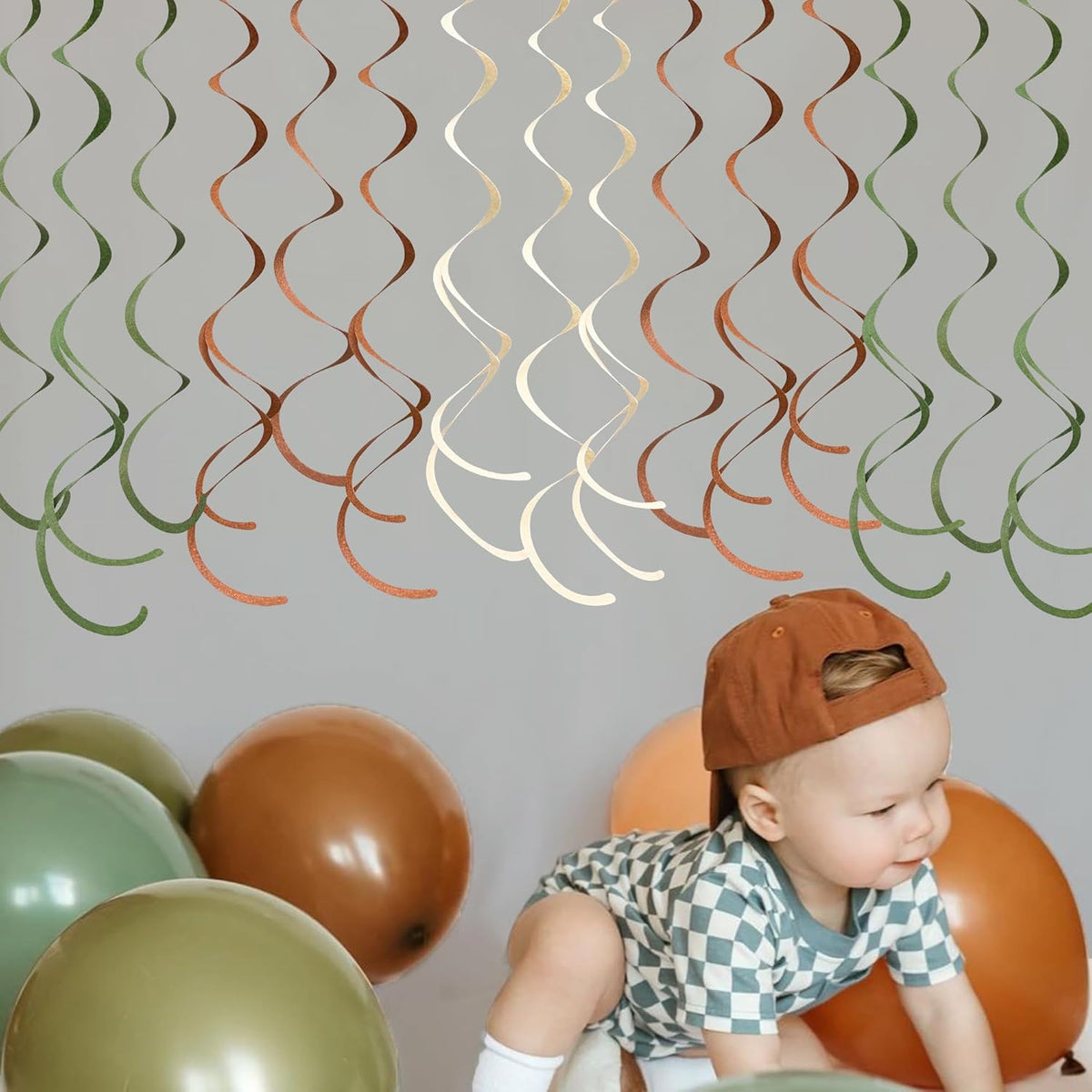 36 Pcs Jungle Hanging Swirl Decorations Sage Green Brown Beige Felt Swirl Streamer Spiral Ceiling