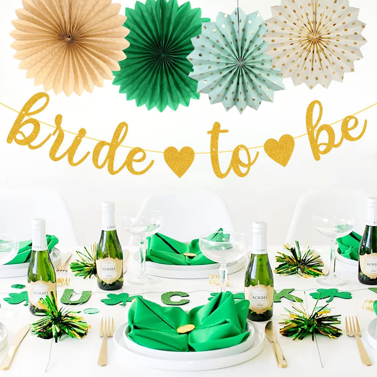 Sage Green Champagne-Gold Bachelorette Party-Decorations - 21pcs Baby Bridal Shower Banner Garland