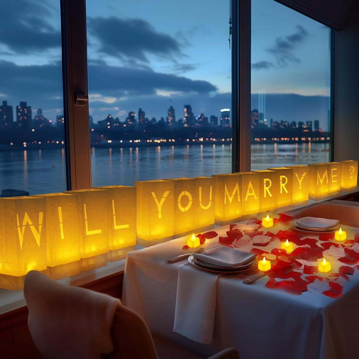 Homemory Will You Marry Me Light Up Letters Proposal Decorations with Flameless Candles and Fake