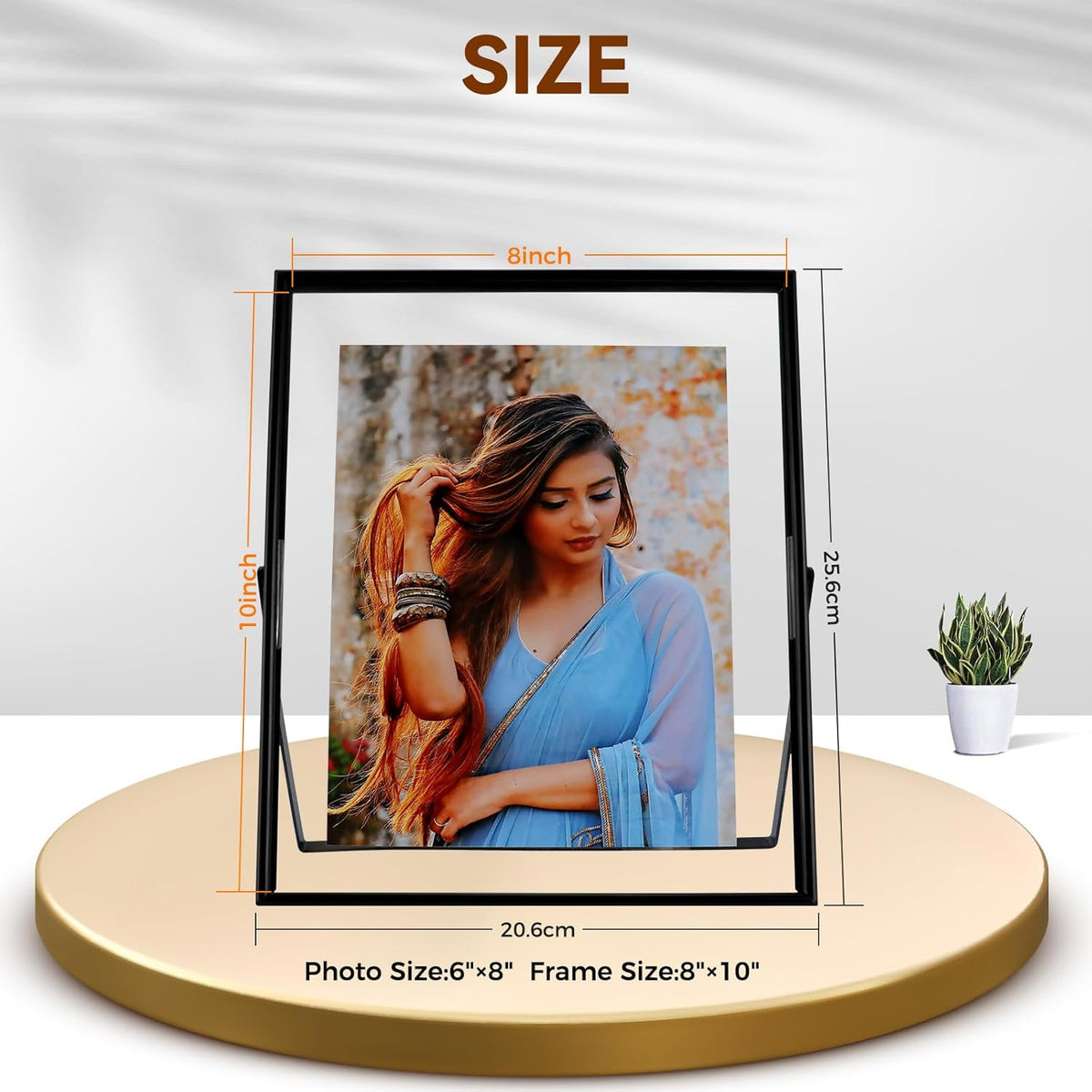 Black Floating Frame, 8"x10", Vertical, For Picture 7x9, 6x8, 5x7, Tabletop Shelf Photo Frame, For