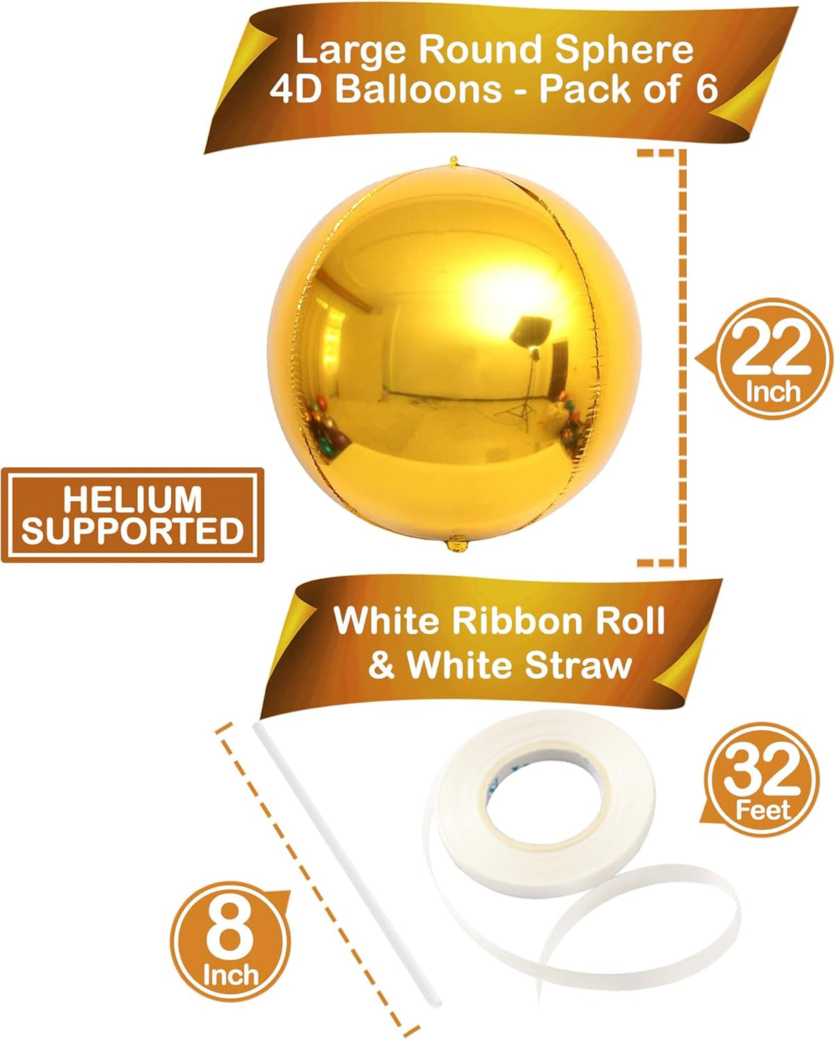 KatchOn, Large Gold Foil Balloons - Huge 22 Inch, Pack of 6 | Gold Mylar Balloons for Golden Party