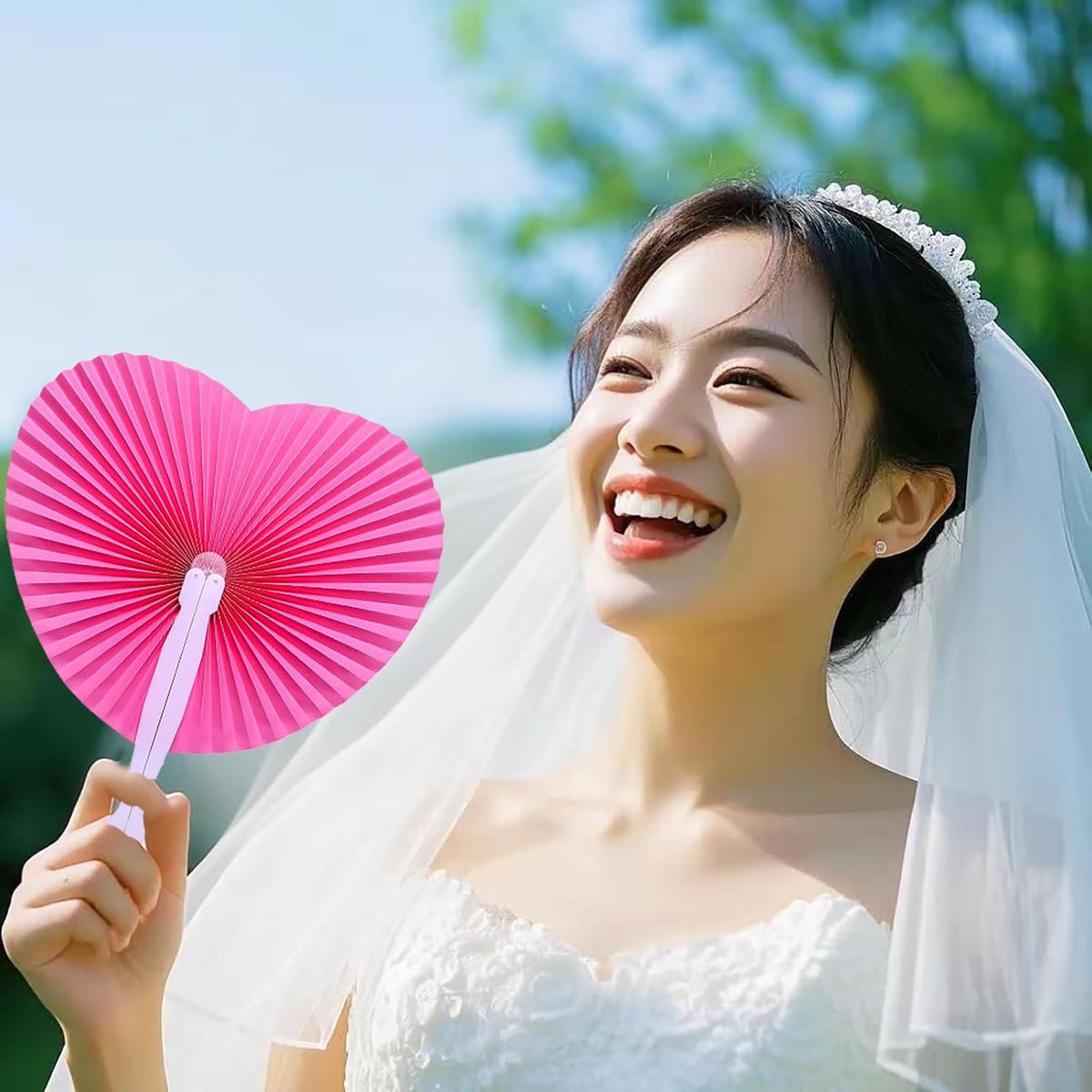 12 Packs Decorative Paper Folding Hand Fans Handheld,Silver Heart Foldable Wedding Fans Chinese and