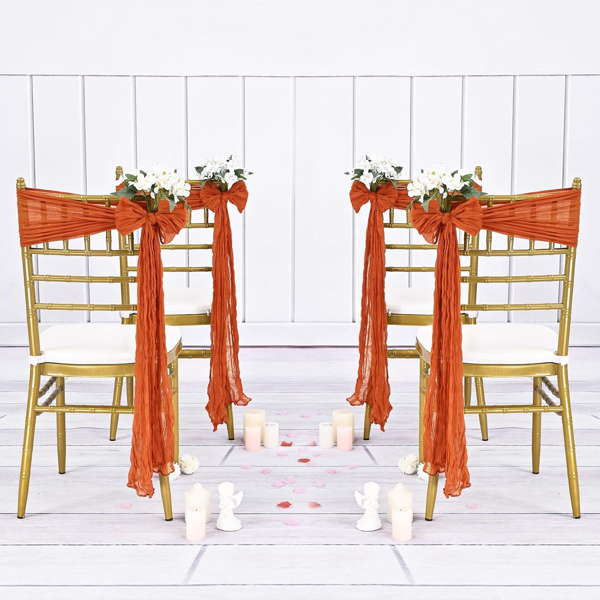 36 Pcs Burnt Orange Cheesecloth Chair Sashes, 16 x 108 inch Gauze Fabric Washable Chair Sashes Bows