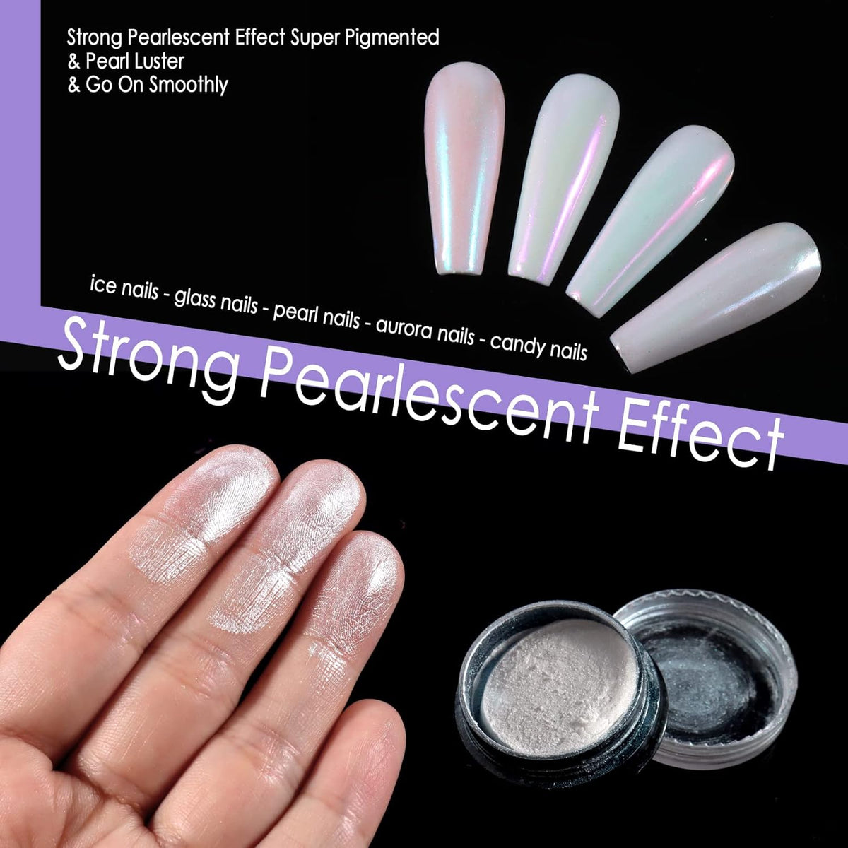Allstarry Chrome Nail Powder 4 Colors Iridescent Aurora Powder Metallic Mirror Effect Pigment