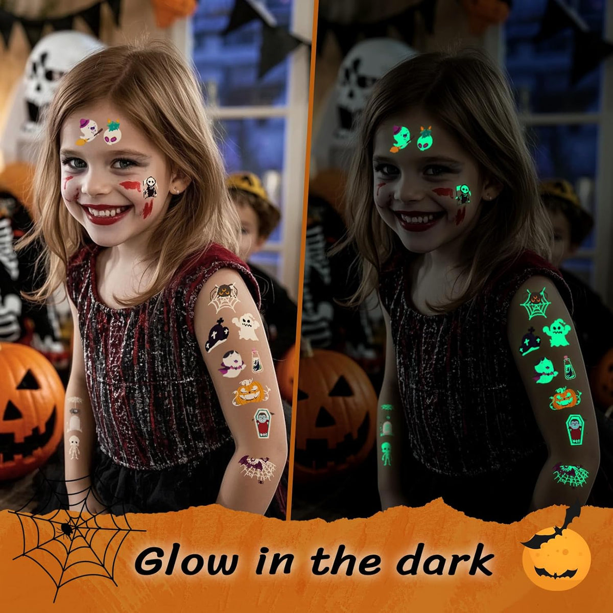 Halloween Luminous Temporary Tattoo for Kids - 250+ Horror Glow Halloween Party Supplies for Boys
