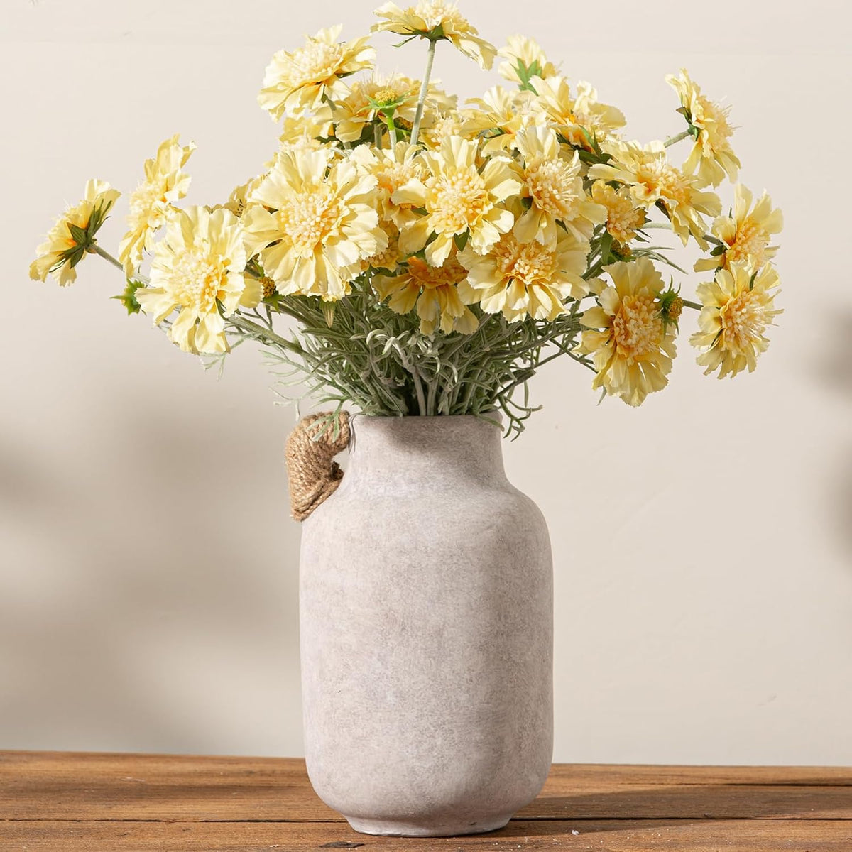 Ceramic Flower Vase Home Decor - 9.7 inch Large White Rustic Table Flowers Vases Living Room