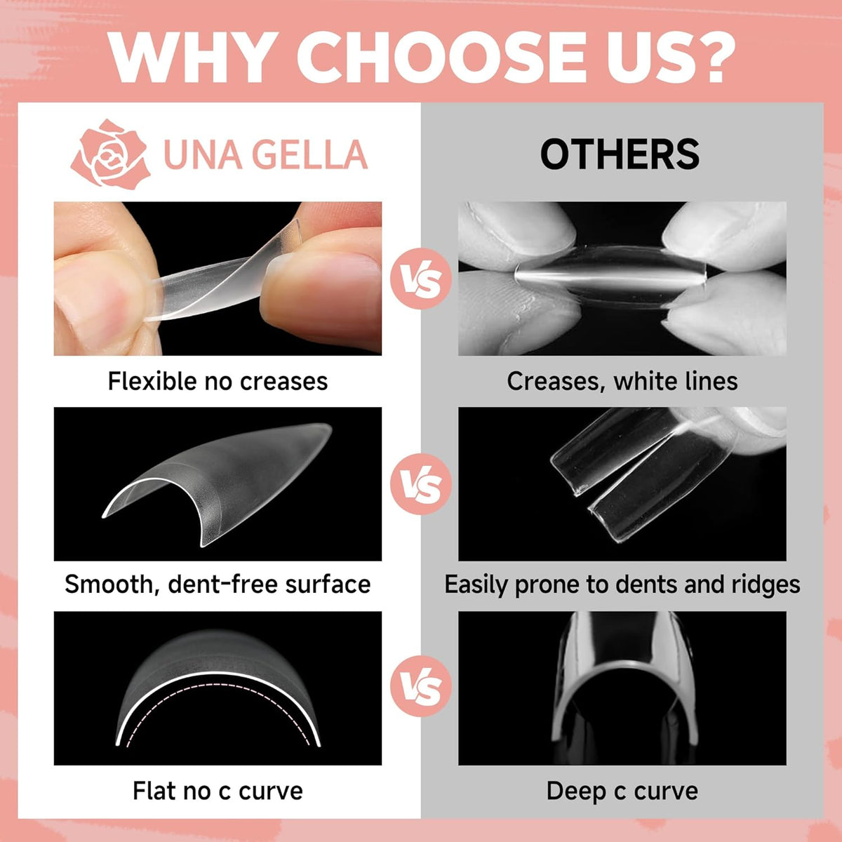 UNA GELLA Stiletto Gel Nail Tips 504pcs Long Stiletto Almond Clear Curved Nails Tips Half Cover