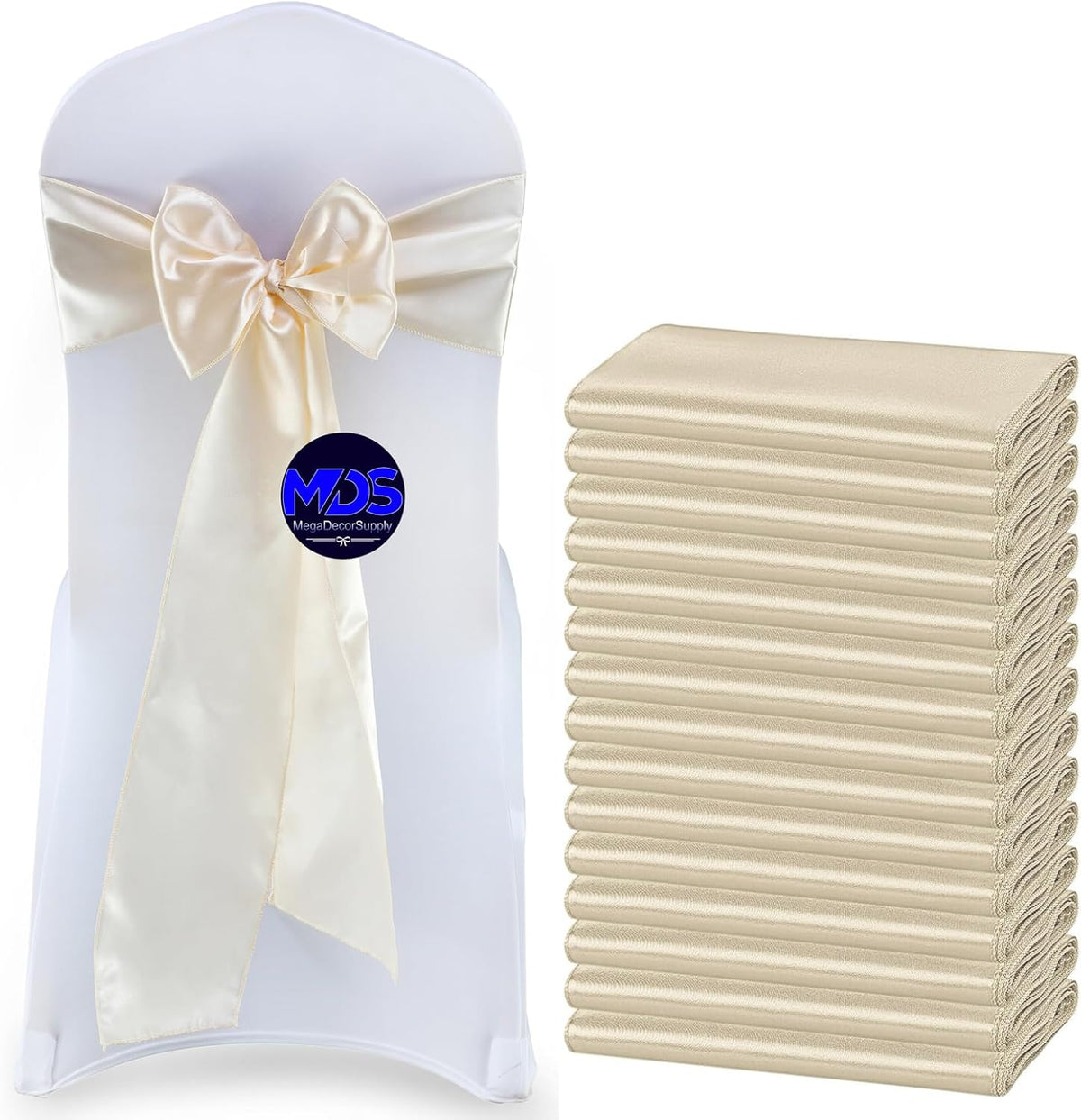 MDS Pack of 50 PCS Satin Chair Sashes Charmeuse Sateen Dining Chair Bows Ribbon Ties Back Sash for
