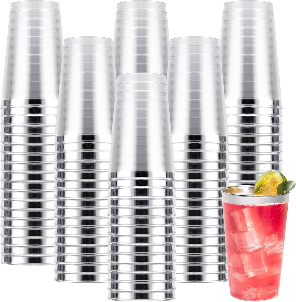 Goodluck 200PCS 14oz Silver Plastic Cups for Party, Disposable Silver Plastic Cups, Cocktail