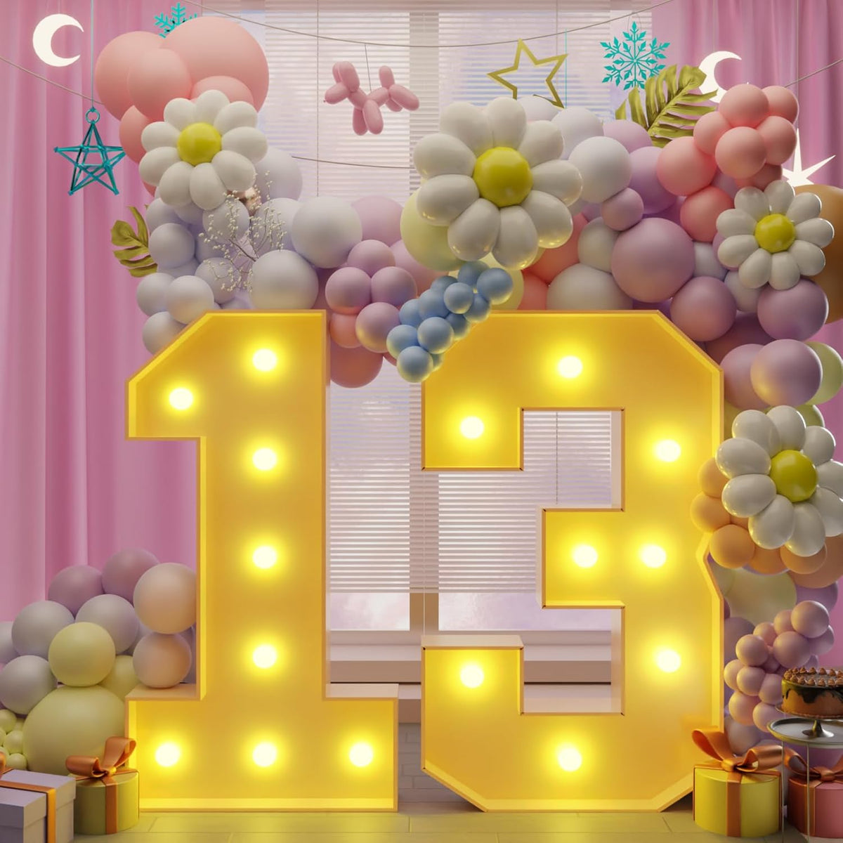Imprsv 3FT Light Up Numbers, Marquee 13th Birthday Decorations for Girls Boys, Large Light Up 13th