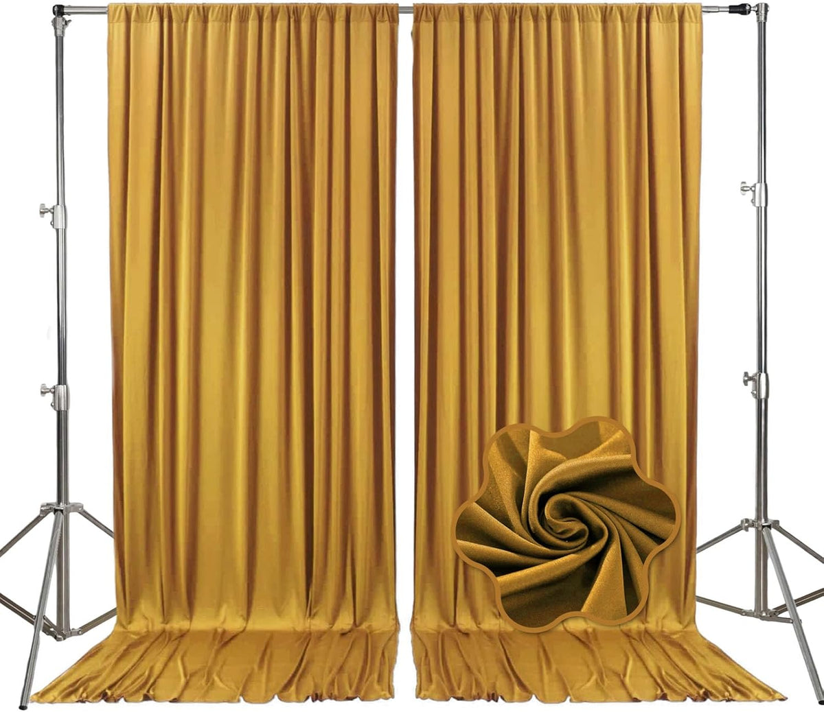 10ft x 10ft Gold Backdrop Curtains for Parties, Fabric Satin Background Curtain with Rod Pockets