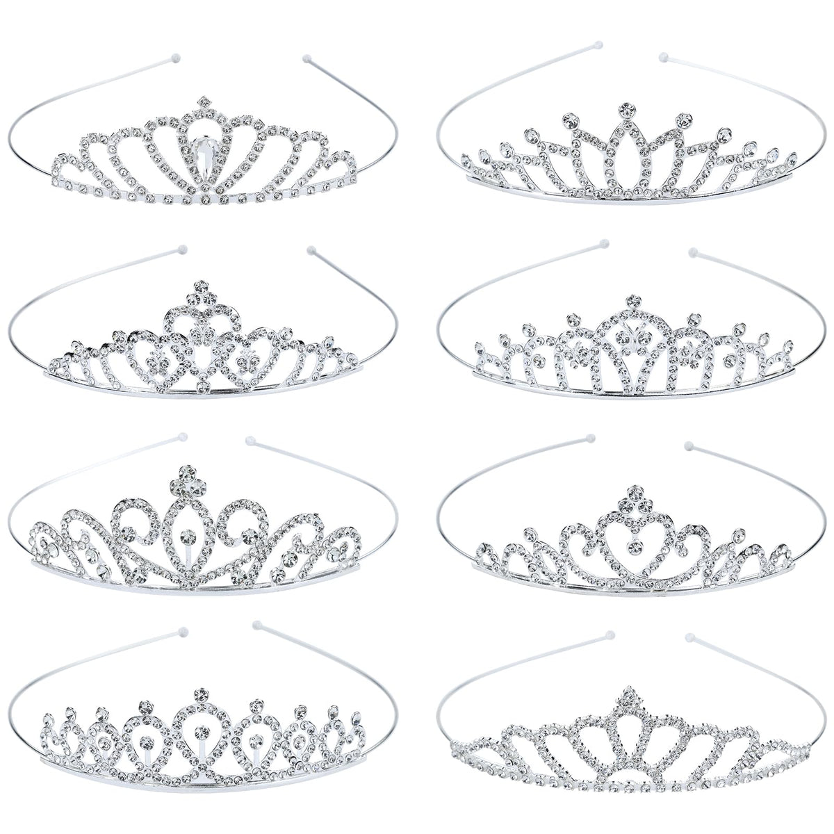 Lawie 8 Pack Birthday Tiaras, Rhinestone Crystal Princess Crowns, Silver Headbands for Women, Party