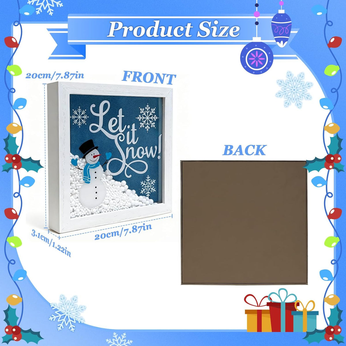Christmas Wooden Tabletop Sign Blue Snowman with Snowflake Block Sign Xmas Table Centerpiece for
