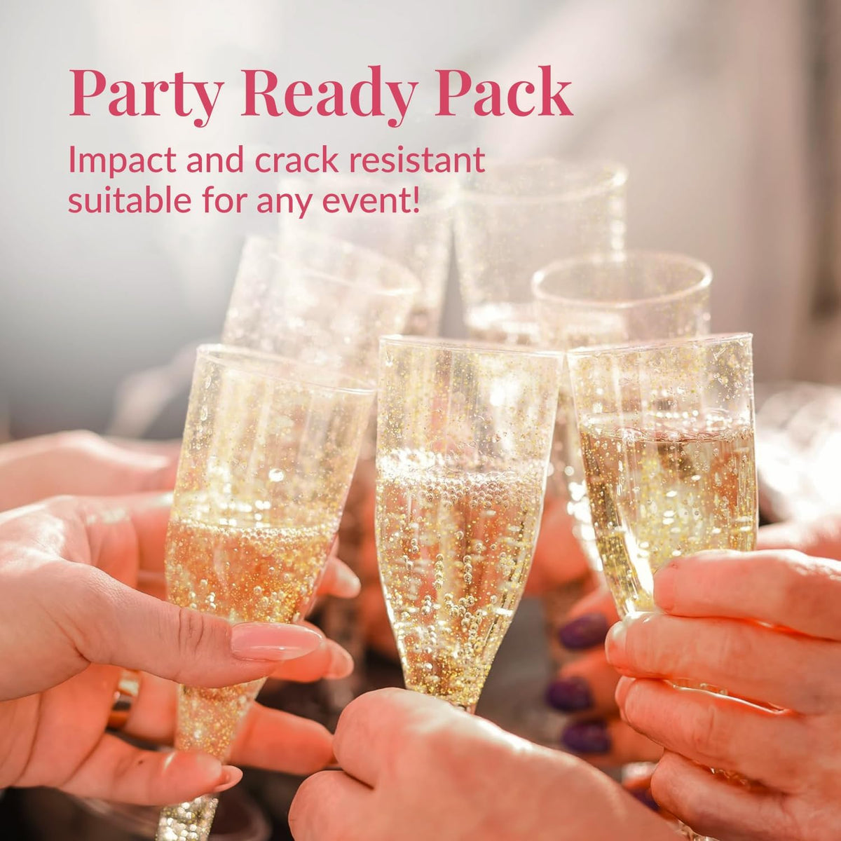 Prestee 24 Plastic Champagne Flutes - Gold Champagne Flutes Plastic - Gold Disposable Mimosa Flute
