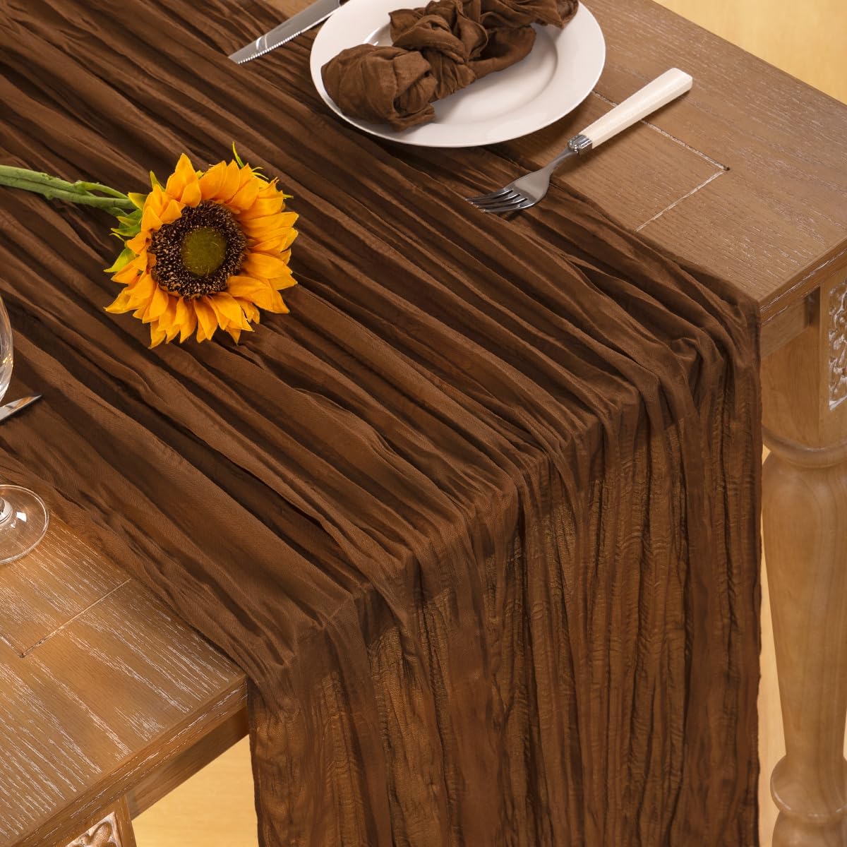 Brown Cheesecloth Table Runner Tan Fall Table Runner Boho Gauze 120 Inches Marron Cheese Cloth Fall