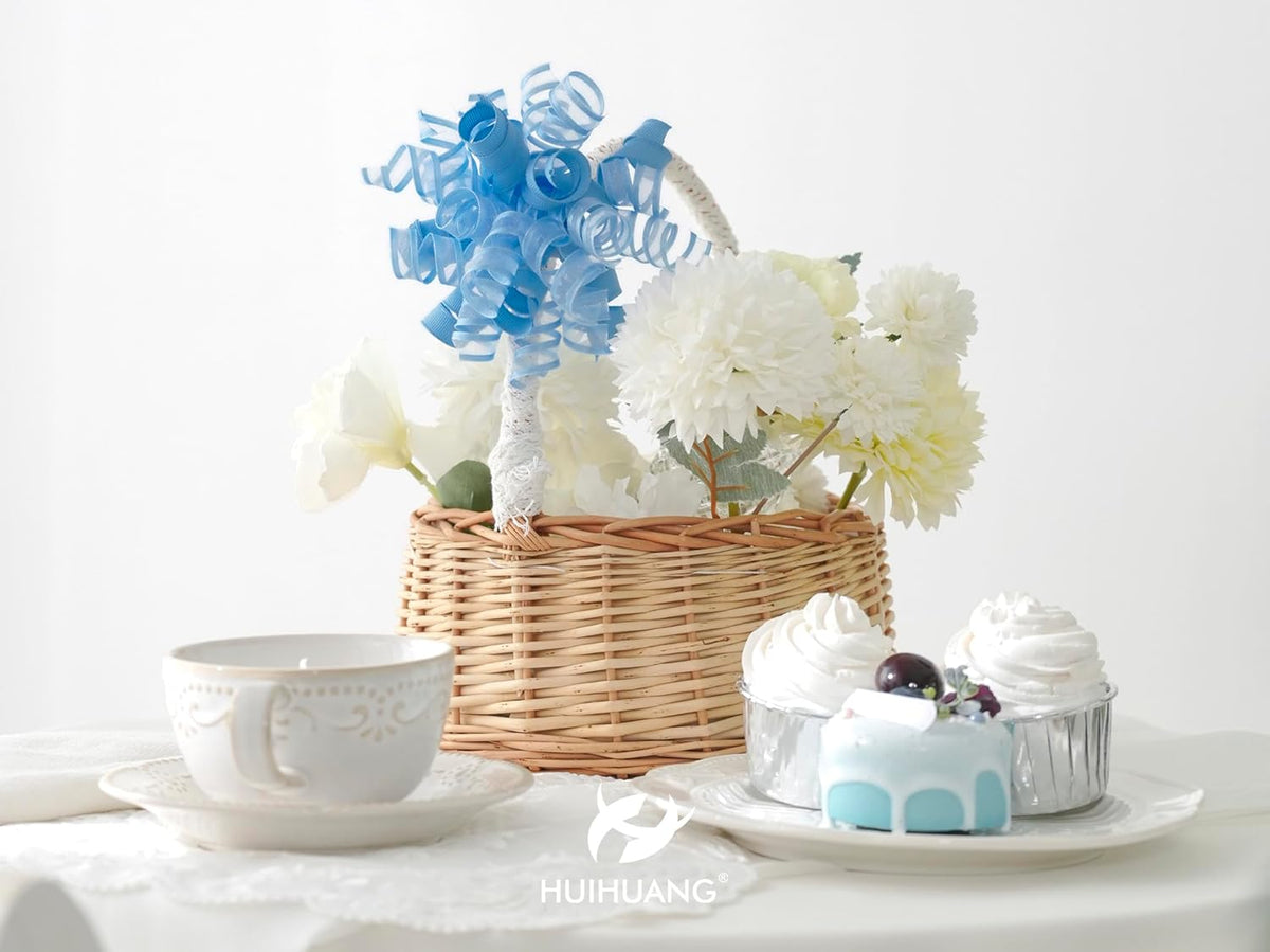HUIHUANG Blue Bows for Gift Wrapping Baby Blue Gift Bows 5 inch x 8 Counts Self-Adhesive Curly