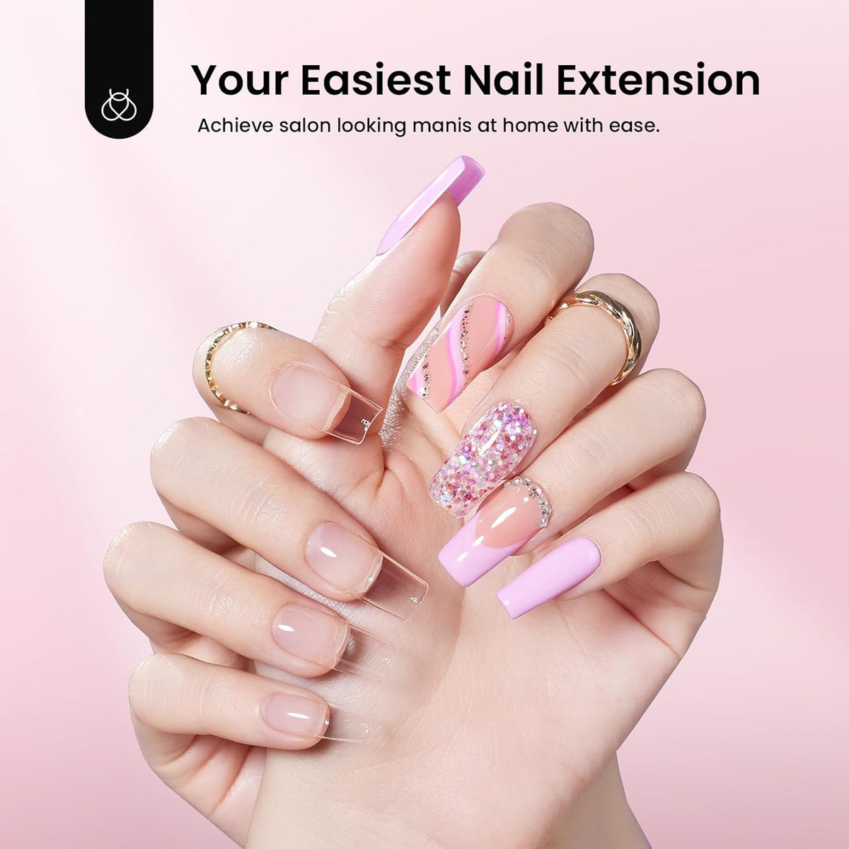Beetles Gel Nail Kit Medium Square with Nail Dehydrator and Primer, 576Pcs Half Matte Etch-X Gel