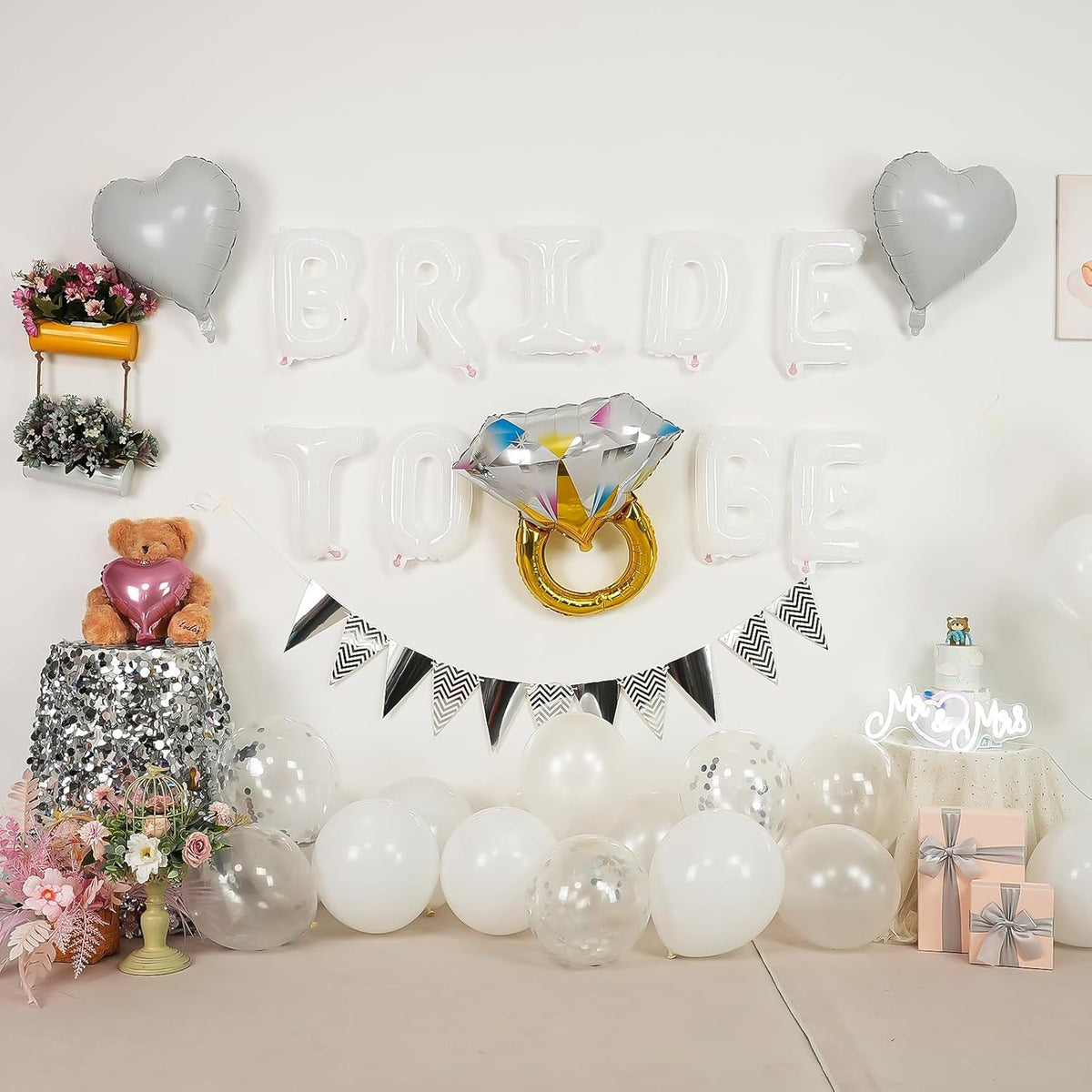 White Bachelorette Party Decorations, White Bride To Be Bridal Shower Balloons Decorations, Silver