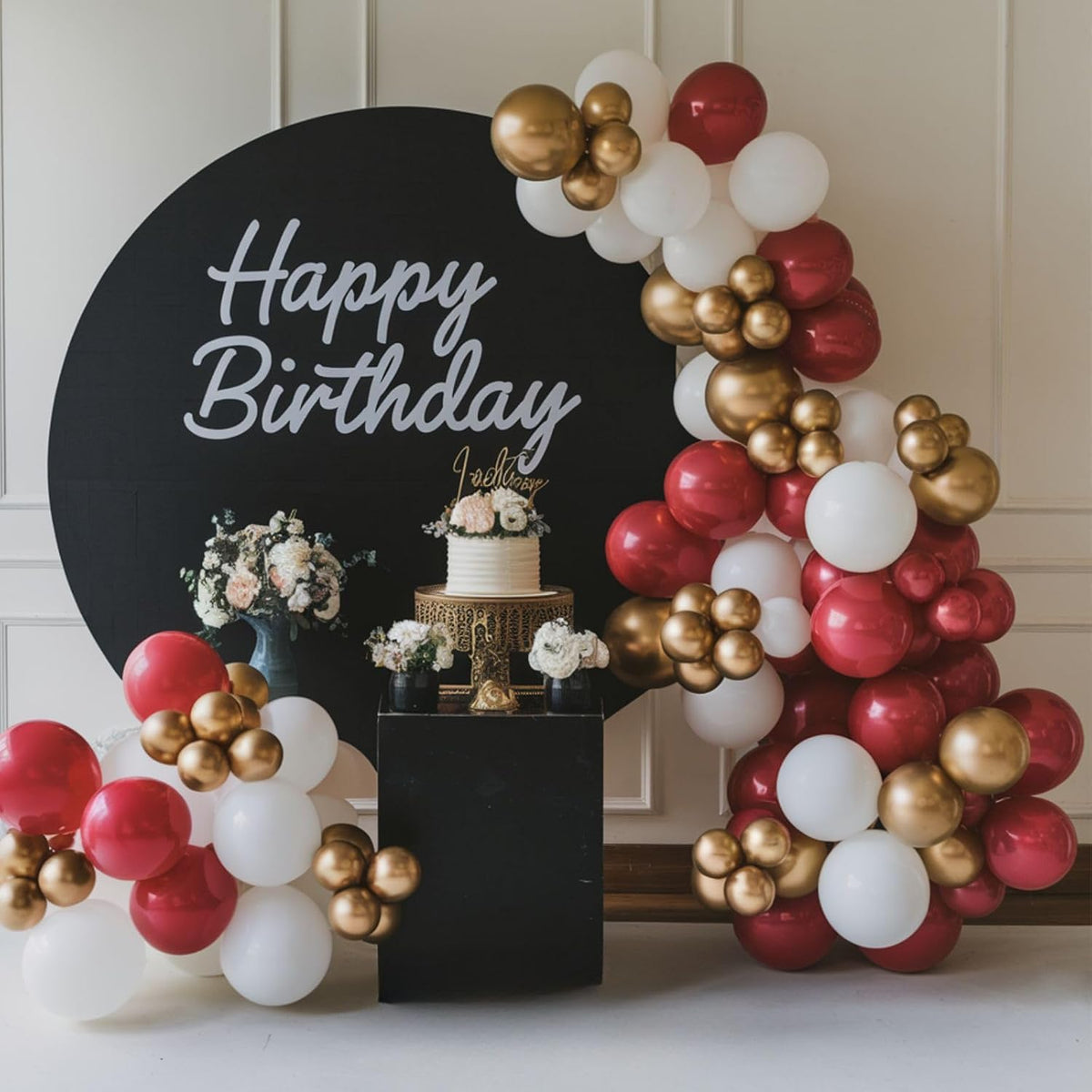 Red and Gold Balloons, 12 Inch Burgundy Gold Balloons, Maroon Balloons, Metallic Gold Dark Red