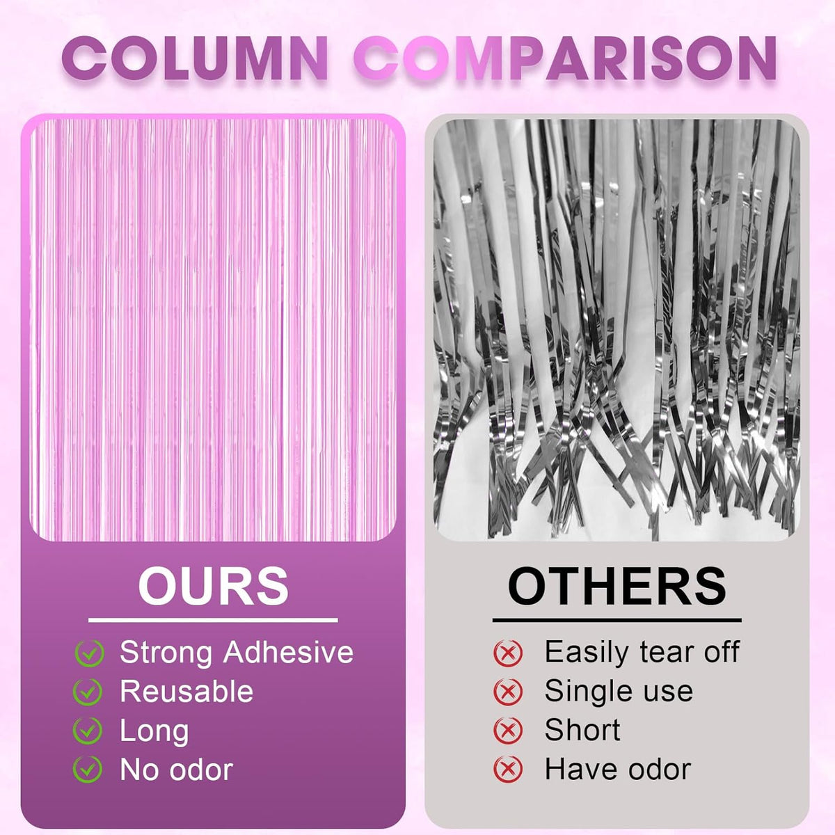 2 Pack Pastel Purple Foil Fringe Backdrop Curtains, Tinsel Streamers Birthday Party Decorations for