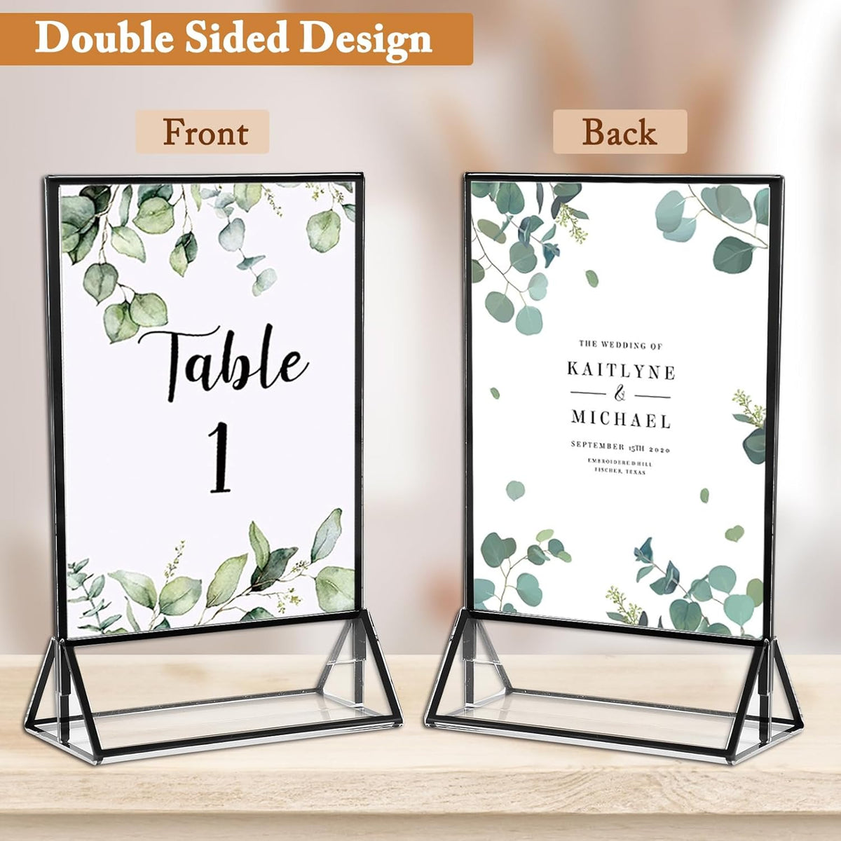 Floroom 6 Pack 5x7 Inch Clear Acrylic Sign Holders, Double-Sided Black Display Stand Picture Frames