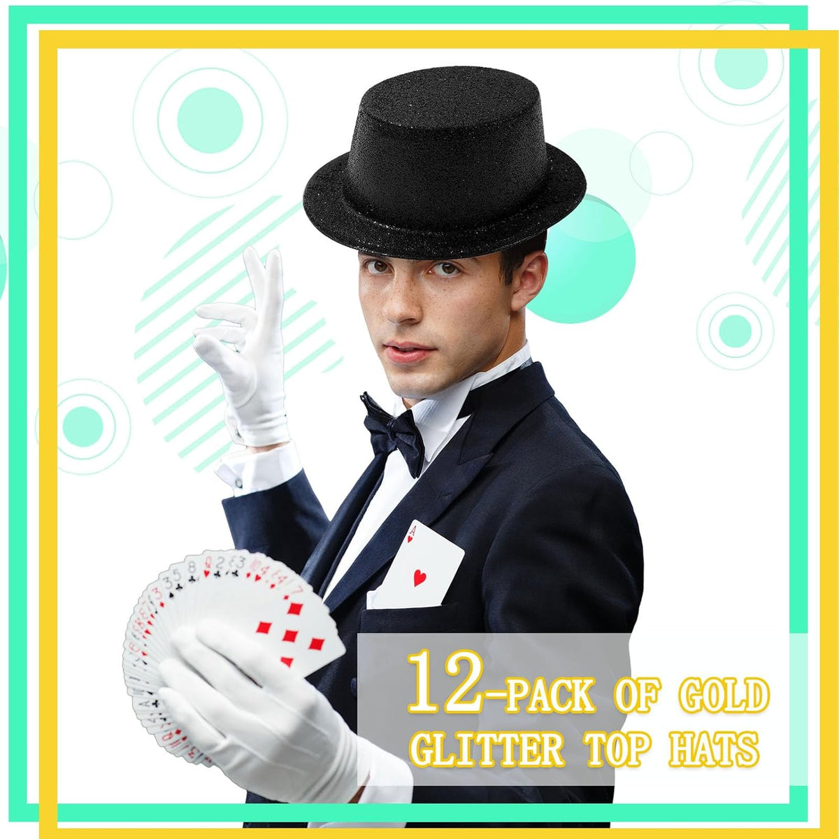 Hillban 12 Pcs Top Hats Halloween Glitter Plastic Retro Disco Party Hats for Halloween Magician