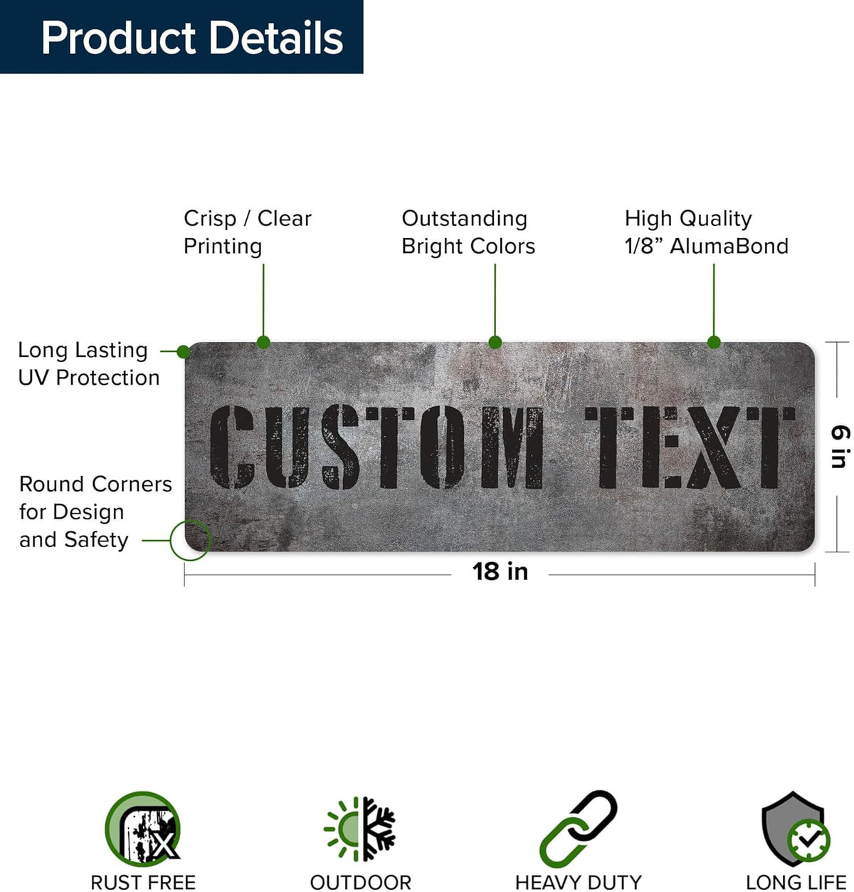 Custom Sign, Custom Street Sign, 11 Font Colors, 13 Font Styles, 4 Hole Options, 22 Sizes, 6x18