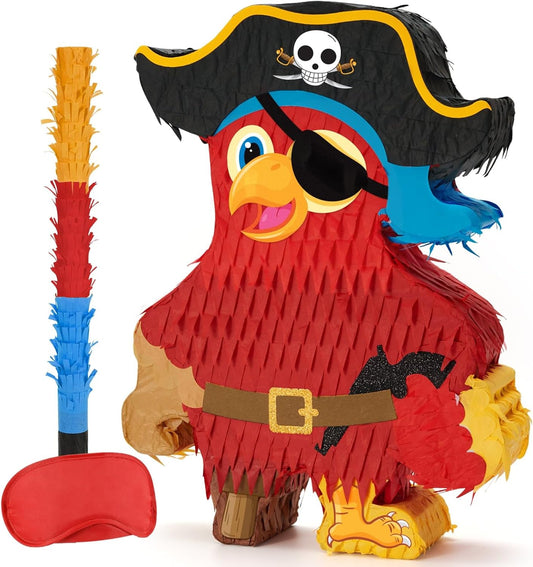 Wernnsai Pirate Piñata - Pirate Parrot Piñata with Blindfold and Bat for Boys' Birthday Party