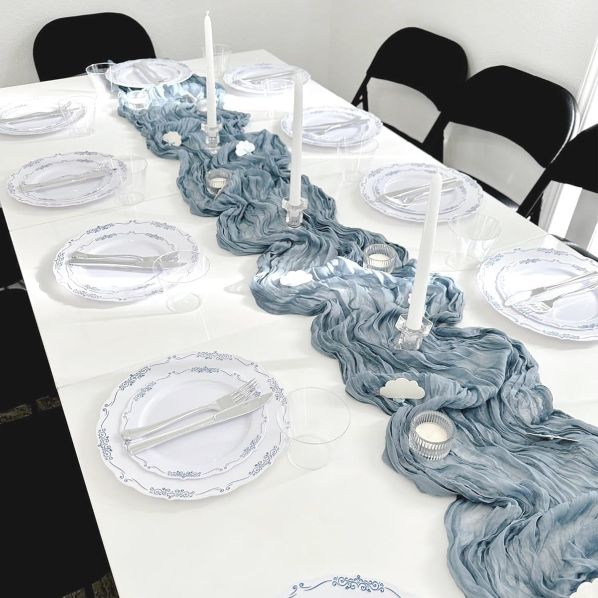 10 Pack Dusty Blue Cheesecloth Table Runner 35x120 Inch, Fall Thanksgiving 10FT Boho Gauze Cheese