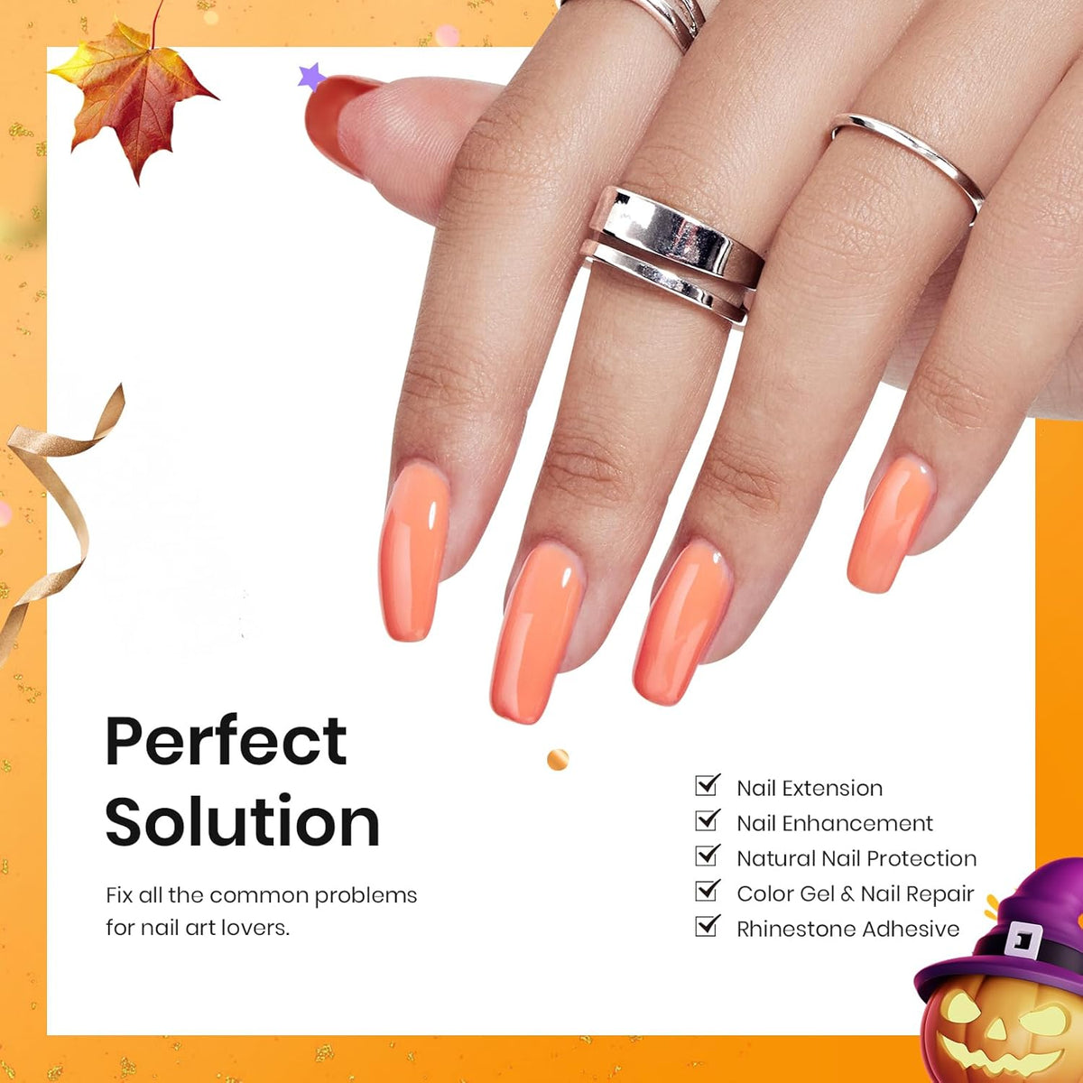 Beetles 3Pcs 15ml Builder Nail Gel with No Wipe Top Coat Gel Nail Polish and Base Coat Halloween