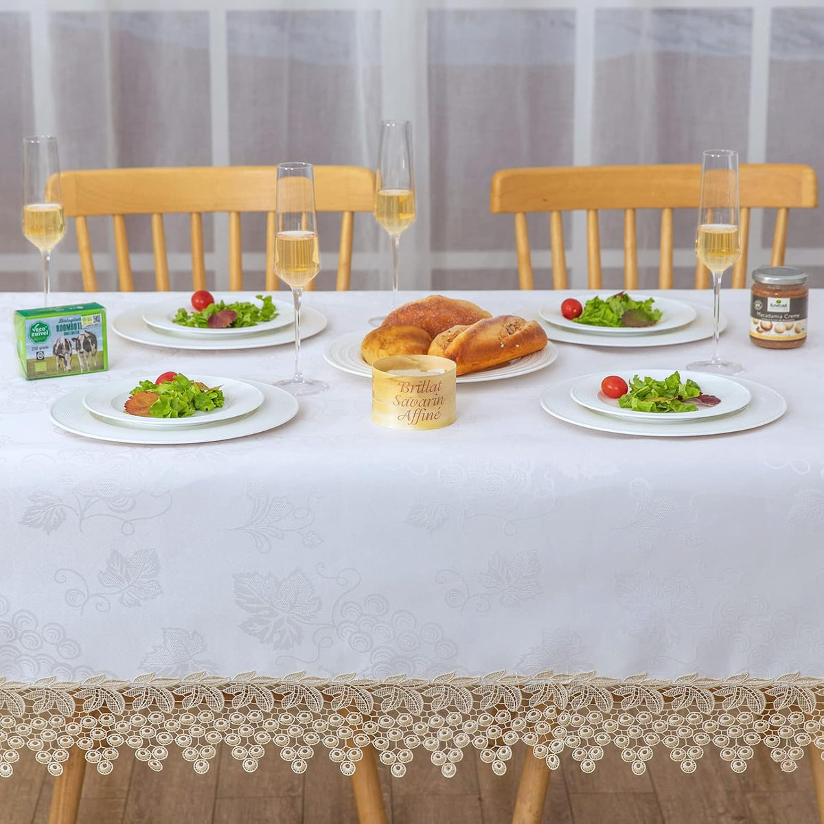 Beige lace Premium Rectangle Farmhouse Table Runner Waterproof OilProof SpillProof AntiShrink Soft