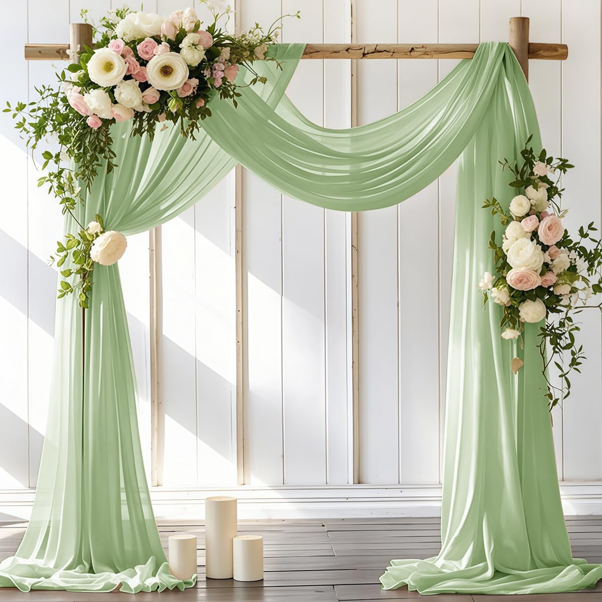 Wedding Arch Draping Fabric 1 Panel 30'' x 18FT Sage Green Sheer Chiffon Arch Drapery for Photo