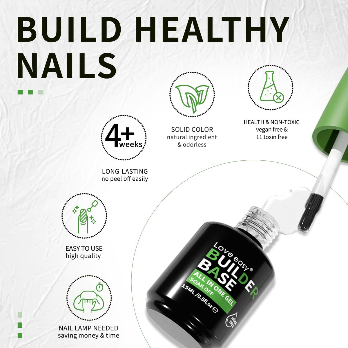 Hema Free Builder Gel - Hypoallergenic Strong Base Coat | Long-Lasting Adhesion (30+ Days) for