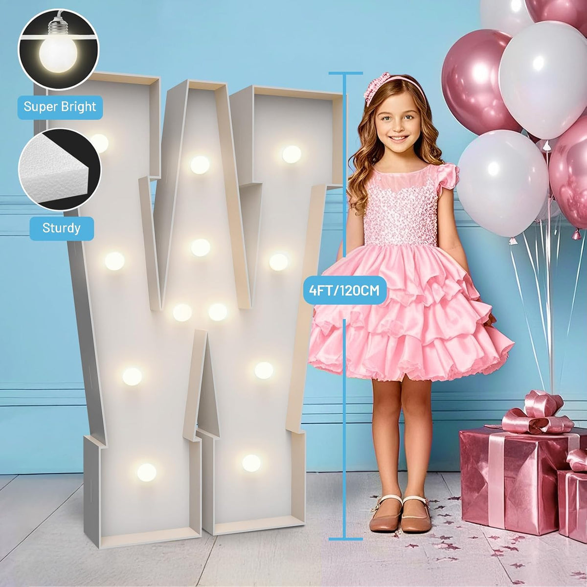 4FT Marquee Light Up Letters W,Party Decoration Large Marquee Light Up Letters with Weighted Water